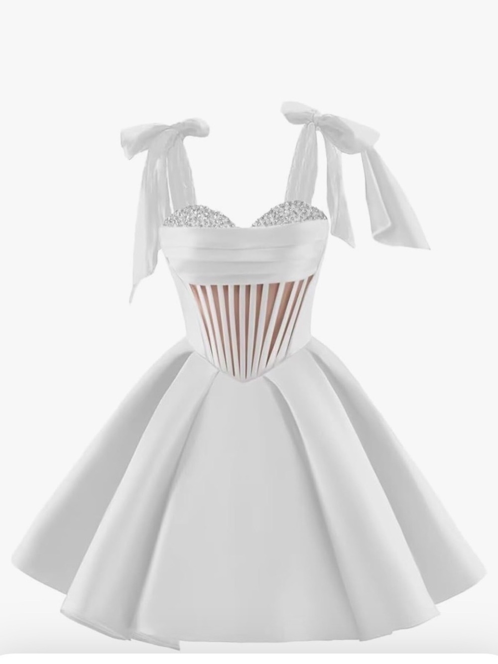 White Bow-Strap Prom/Graduation/Party Dress with Crystal Bust